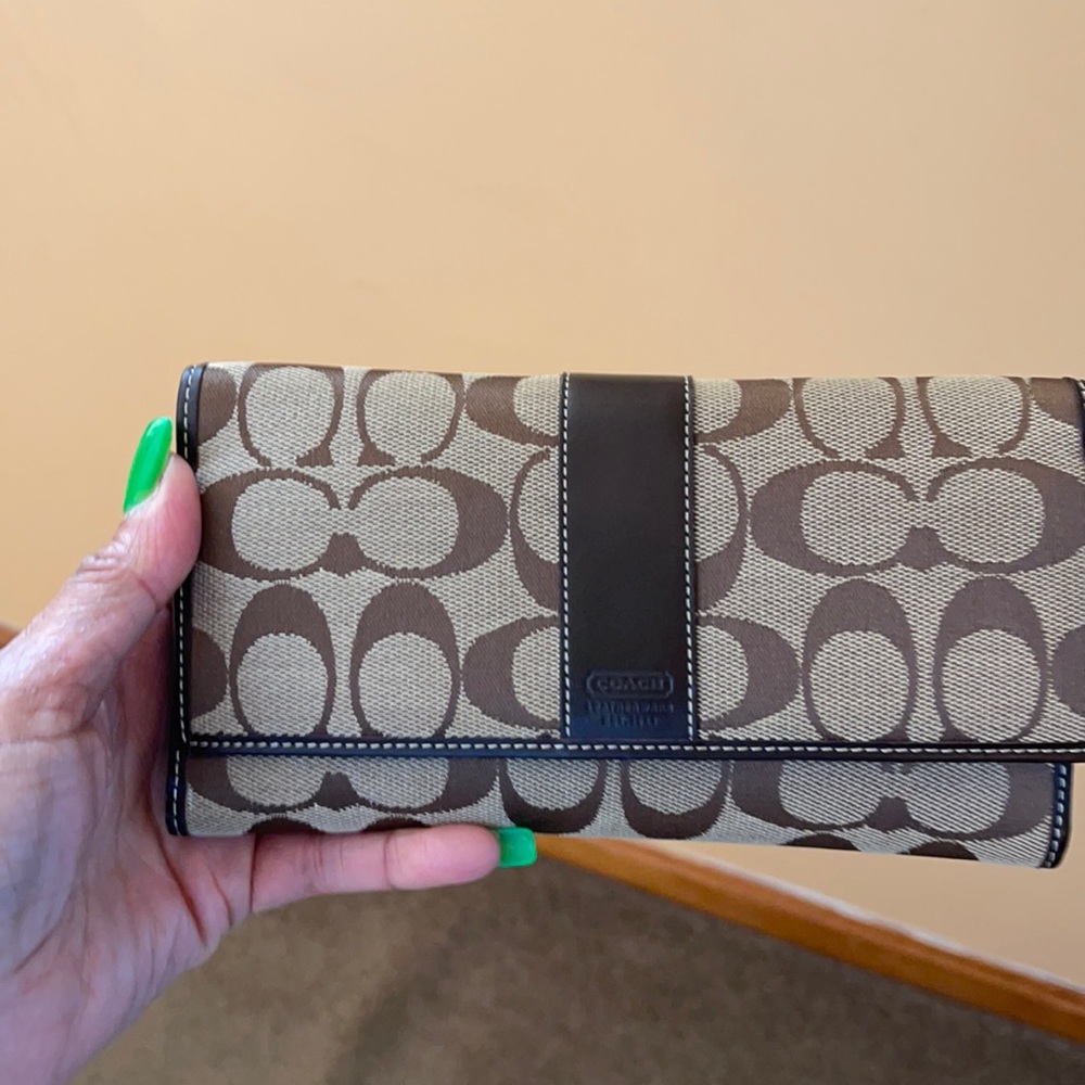 Brown Coach checkbook wallet
